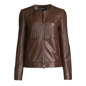 New  LAFAYETTE 148 NEW YORK  Wo Harrigan Leather Jacket - Dark Russet